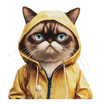 Serious cat in a yellow raincoat png