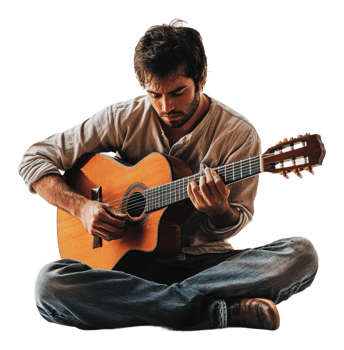 Young musician plays guitar in relaxed setting png