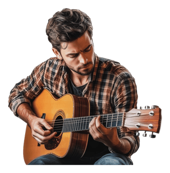 Guitarist expressing music indoors png