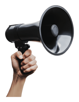 Hand holding a megaphone for public announcement png