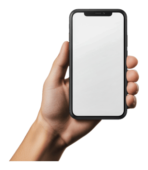 Hand holding a smartphone with blank screen png