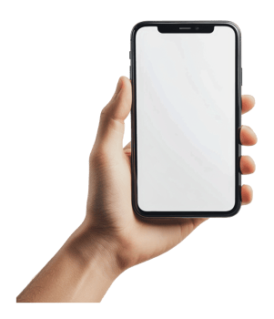 Hand holding a smartphone with blank screen png