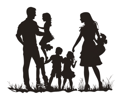 Family enjoying time outdoors in silhouette form png