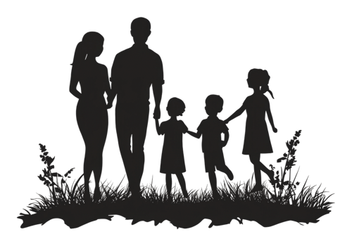 Family silhouettes enjoying a moment outdoors png