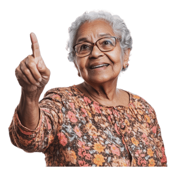 Elderly woman gestures cheerfully while smiling png