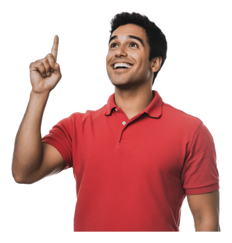 Man pointing upward with a joyful expression png