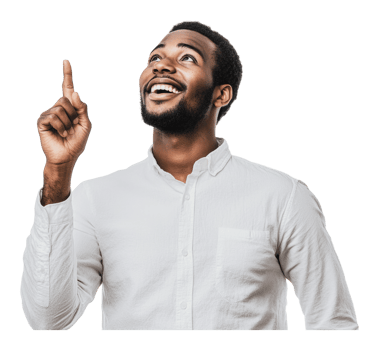 Man smiling and pointing up with enthusiasm png