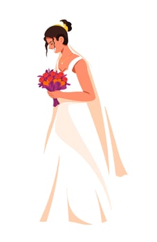 Illustration of Bride Holding Bouquet vector