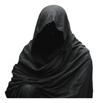 Mysterious cloaked figure in deep shadowed attire png