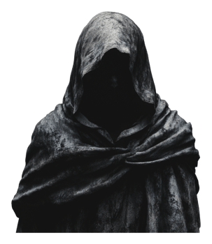 Cloaked figure in dark attire stands still png