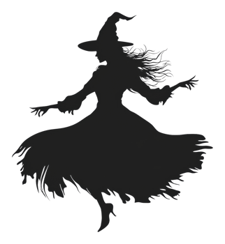 Silhouette of a witch dancing with magic outside png