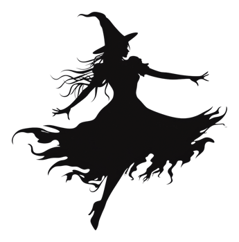 Silhouette of a dancing witch with flowing hair png