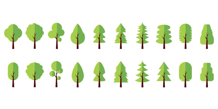 Green tree icon set. collection of various kinds of trees vector