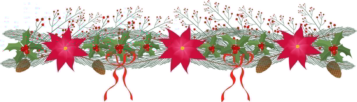 Christmas border made of branches and poinsetti flowers vector