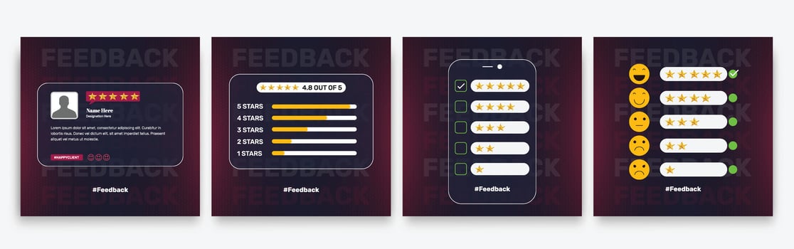 Client or customer service review feedback with star rating testimonial social media post. vector