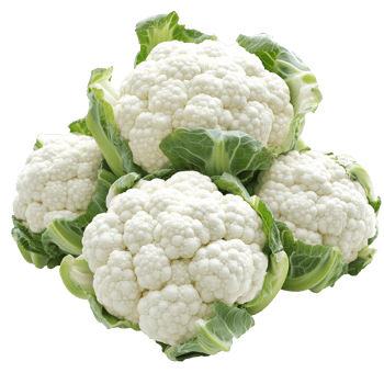 Fresh cauliflower heads stacked with green leaves png