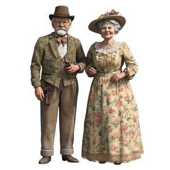 Grandparents in Old Fashioned Clothes on transparent background png