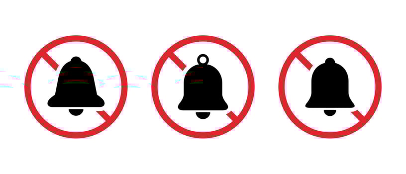 Notification bell prohibition icon. Silent, silence sign symbol vector