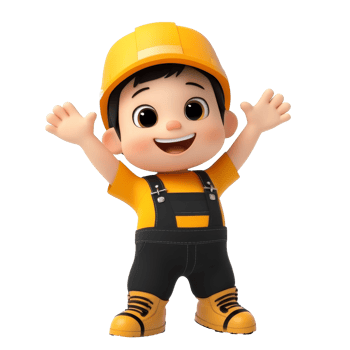 Cheerful cartoon boy in construction outfit waving png