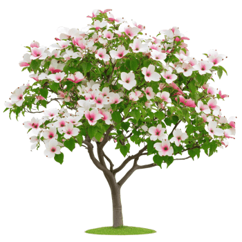 Beautiful flowering tree in a lush green setting png
