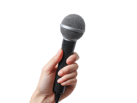 Hand holding a microphone during a performance png