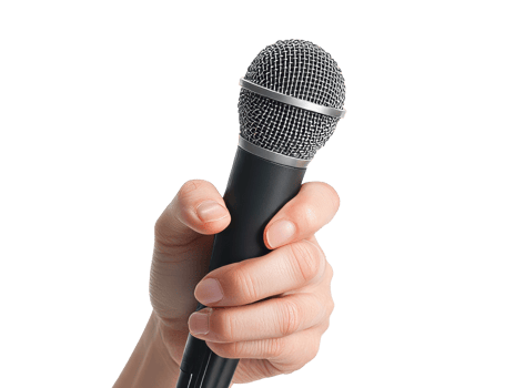 Holding a microphone in preparation for speaking png