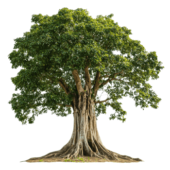 Large tree with thick trunk and lush foliage png