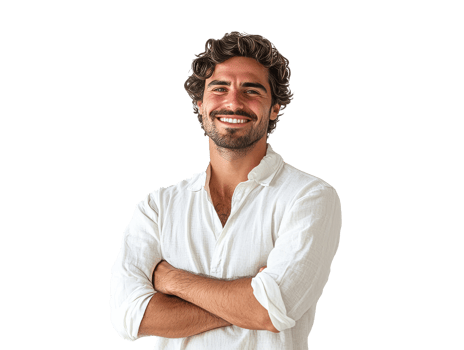 Confident man in white shirt smiles png