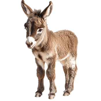 Young donkey standing on a white background png