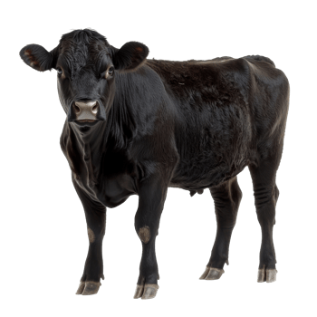 Black cow standing calmly in a farm setting png