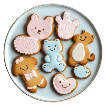Fun animal shaped cookies on a light blue plate png