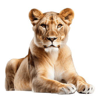 Lioness resting in a calm posture looking serene png