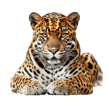 Laying leopard with striking fur patterns up close png