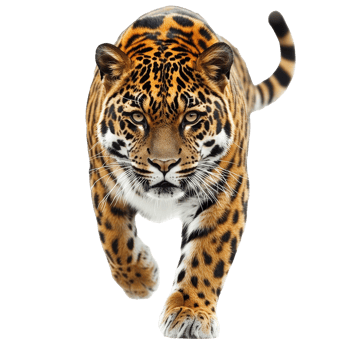 Tiger strides gracefully toward viewer png