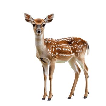Young deer stands gracefully with spotted coat png