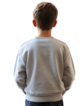 Young child wearing a gray sweatshirt from behind png