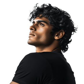 Young man with curly hair poses confidently png