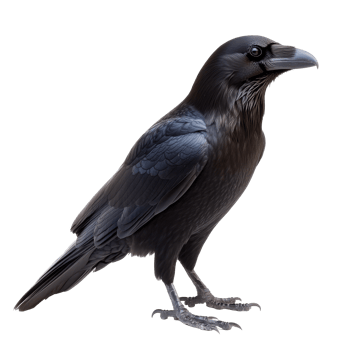 Bright black raven perched with alert posture png