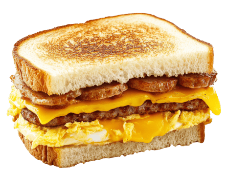 Tasty cheese and egg breakfast sandwich png