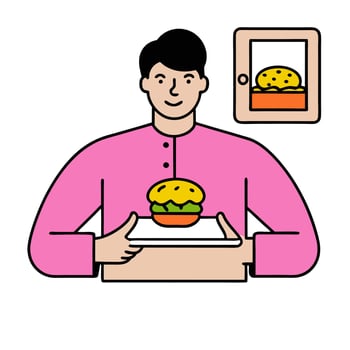 Person with a modern kitchen tablet and gourmet meal overlay symbolizing tech driven culinary lifestyle in double exposure with copy space. concept as A person i vector