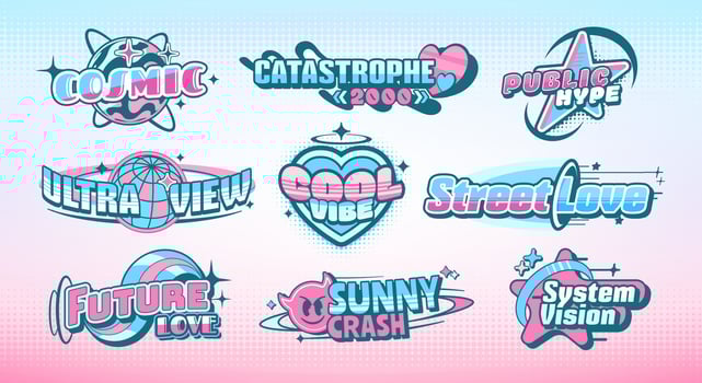 Y2K label stickers and abstract retro funky labels vector