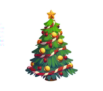 Cartoon Christmas holiday decorated pine tree vector