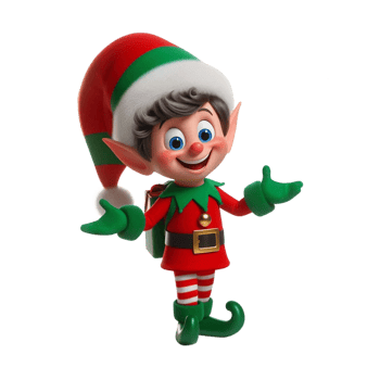 3D smiling christmas funny boy elf, santa's helper in red suit and green gloves png