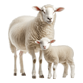 A mother and her baby sheep are standing together png