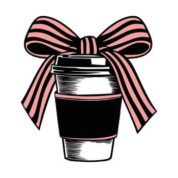 Vintage Coffee Cup with Pink Bow Illustration vector