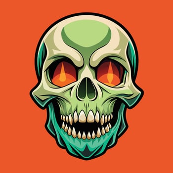 A cartoon skull with red eyes on an orange background vector