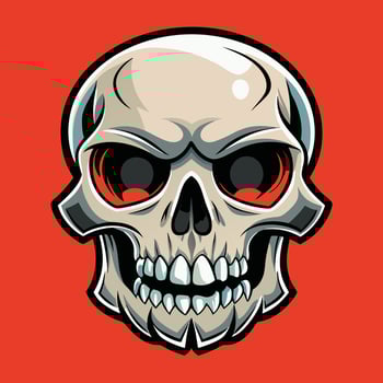 A cartoon skull with red eyes on a red background vector