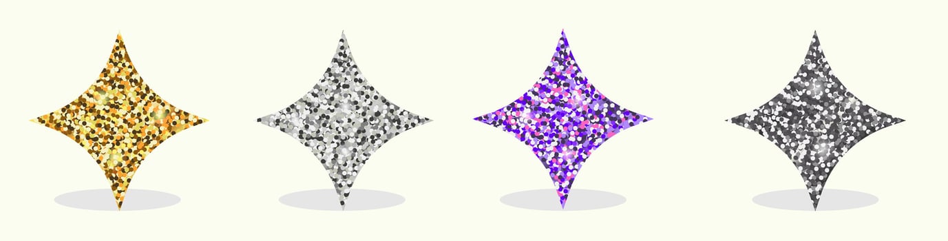 Golden confetti star. Glowing dotted shiny shape. Glitter sparkle colorful textured. Glitter sparkle colorful textured star vector