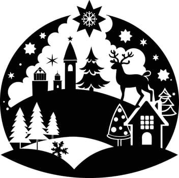 Festive Night with Christmas Tree Silhouette vector