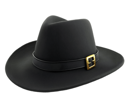 pilgrim hat with black felt finish and gold buckle on isolated background traditional thanksgiving attire png